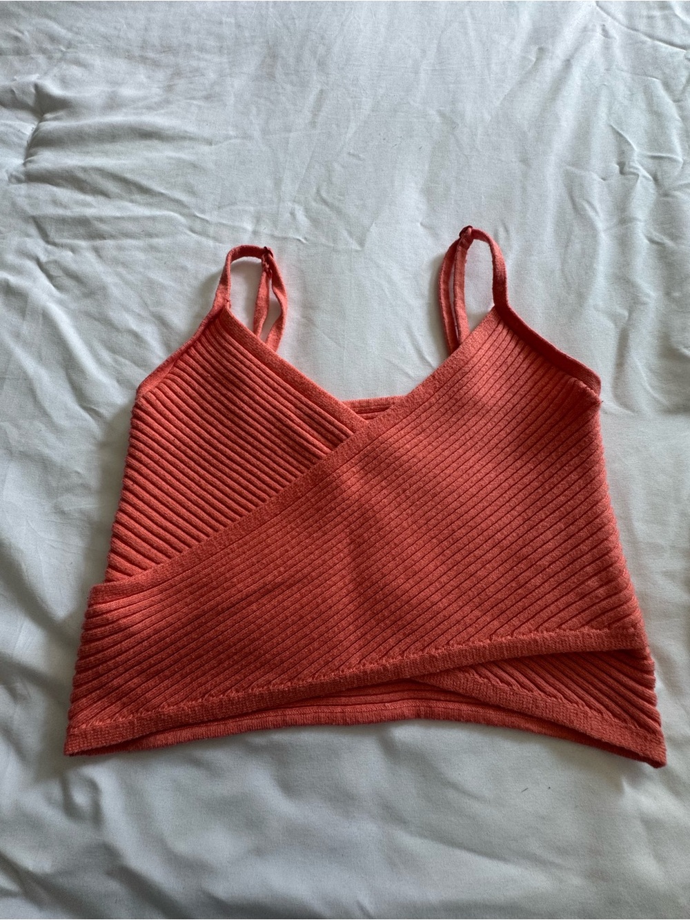 aerie Ribbed Cross-Front Cropped Camisole in Coral